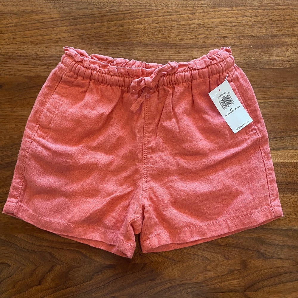 Coral Pink Drawstring Linen Shorts Sz 3T
